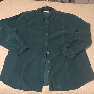 JJILL Forrest Green Corduroy Button Down Size XL P
